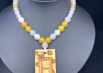 【粋鳳祭SALE】木札付き数珠ネックレス【扇華】☆黄色☆木札が選べる☆片面彫刻☆名入れ☆文字のみ☆