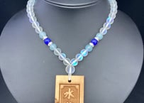 【粋鳳祭SALE】木札付き数珠ネックレス【白雅姫】☆緑系☆木札が選べる☆片面彫刻☆名入れ☆文字のみ☆
