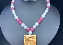 【粋鳳祭SALE】木札付き数珠ネックレス【扇華】☆ローズピンク☆木札が選べる☆片面彫刻☆名入れ☆文字のみ☆