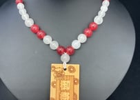 【粋鳳祭SALE】木札付き数珠ネックレス【扇華】☆赤色☆木札が選べる☆片面彫刻☆名入れ☆文字のみ☆