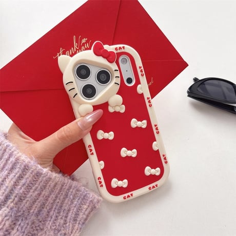 【お取り寄せ】立体ねこ＆リボン シリコンiPhoneケース｜全3色