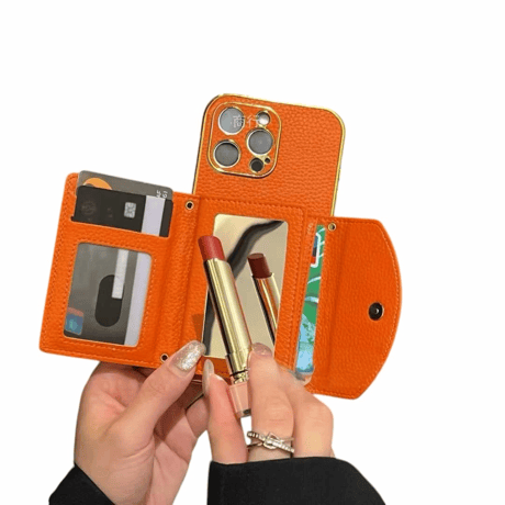 【お取り寄せ】ミラー＆カード収納付き iPhoneケース｜全6色