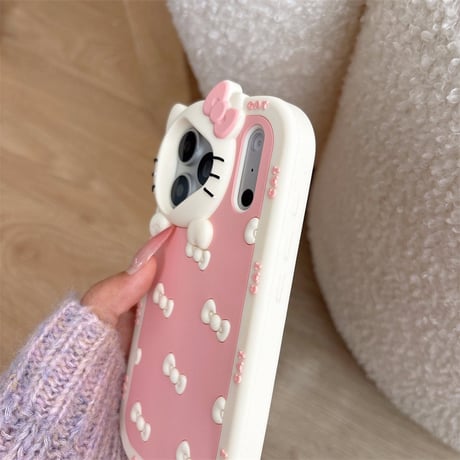 【お取り寄せ】立体ねこ＆リボン シリコンiPhoneケース｜全3色