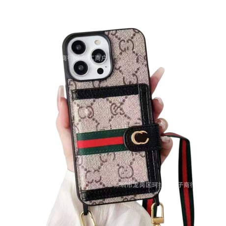 【お取り寄せ】カード収納付き 総柄ショルダーiPhoneケース｜全4色