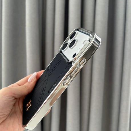 【お取り寄せ】リボン柄×メタリックフレーム iPhoneケース｜全4色