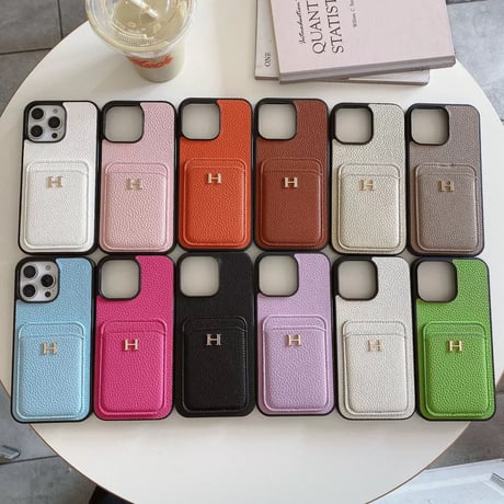 【お取り寄せ】カードポケット付き シボ調iPhoneケース｜全12色