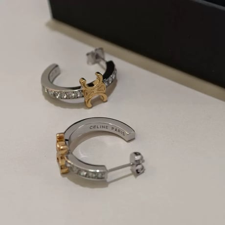 ゴールドモチーフ＆ストーン フープピアス