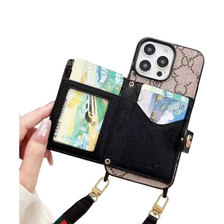 【お取り寄せ】カード収納付き 総柄ショルダーiPhoneケース｜全4色