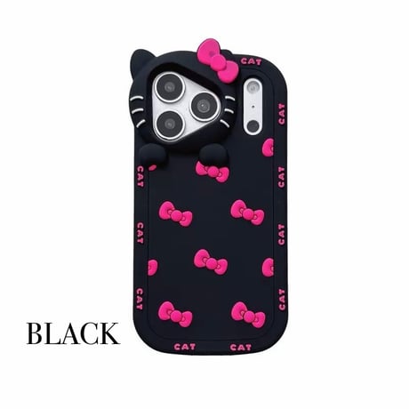 【お取り寄せ】立体ねこ＆リボン シリコンiPhoneケース｜全3色