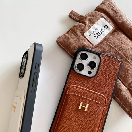 【お取り寄せ】カードポケット付き シボ調iPhoneケース｜全12色