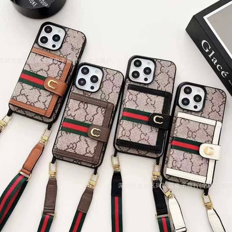 【お取り寄せ】カード収納付き 総柄ショルダーiPhoneケース｜全4色