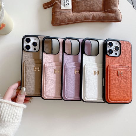 【お取り寄せ】カードポケット付き シボ調iPhoneケース｜全12色