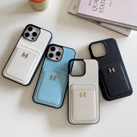【お取り寄せ】カードポケット付き シボ調iPhoneケース｜全12色