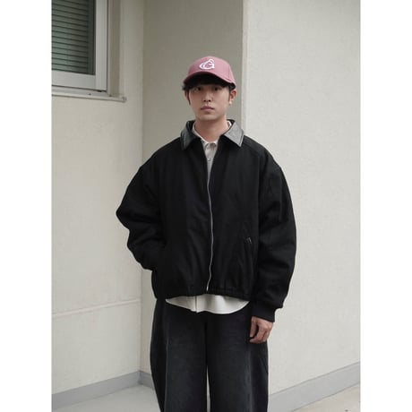 faux leather collar quilt-lined blouson【black】