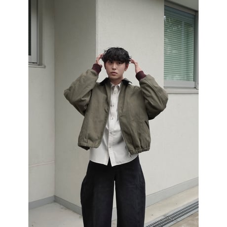faux leather collar quilt-lined blouson【khaki】