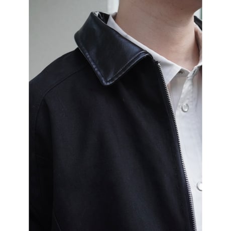 faux leather collar quilt-lined blouson【black】