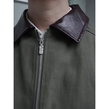 faux leather collar quilt-lined blouson【khaki】