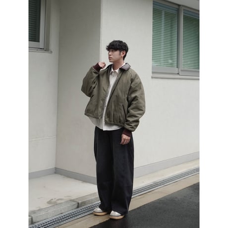 faux leather collar quilt-lined blouson【khaki】