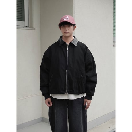 faux leather collar quilt-lined blouson【black】