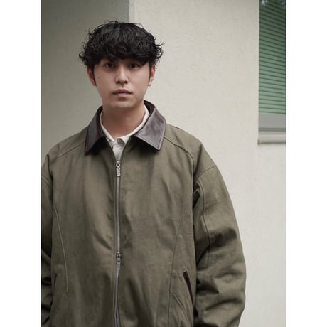 faux leather collar quilt-lined blouson【khaki】