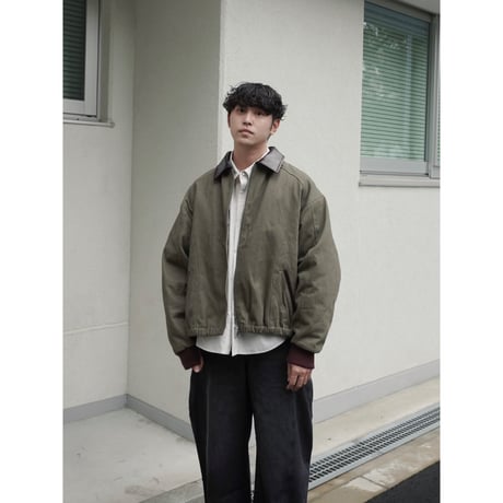 faux leather collar quilt-lined blouson【khaki】