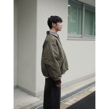 faux leather collar quilt-lined blouson【khaki】