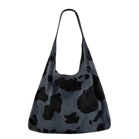 cow pattern faux fur hobo bag