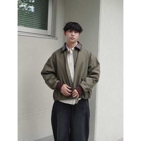 faux leather collar quilt-lined blouson【khaki】