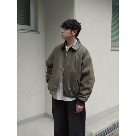 faux leather collar quilt-lined blouson【khaki】