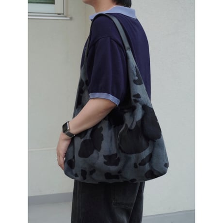 cow pattern faux fur hobo bag