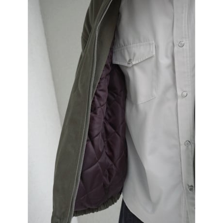 faux leather collar quilt-lined blouson【khaki】