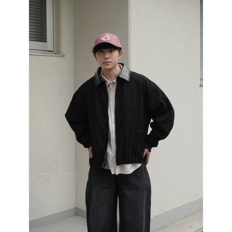 faux leather collar quilt-lined blouson【black】
