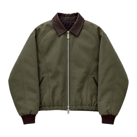 faux leather collar quilt-lined blouson【khaki】