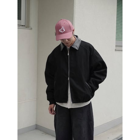 faux leather collar quilt-lined blouson【black】