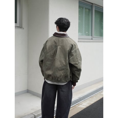 faux leather collar quilt-lined blouson【khaki】