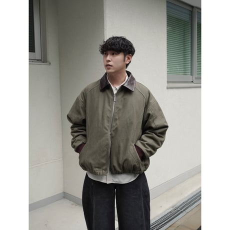 faux leather collar quilt-lined blouson【khaki】