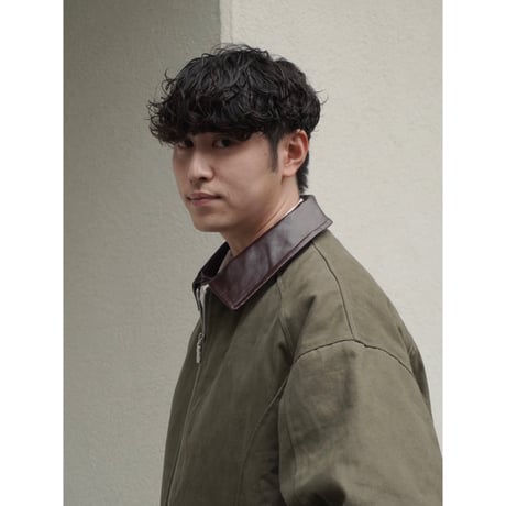 faux leather collar quilt-lined blouson【khaki】