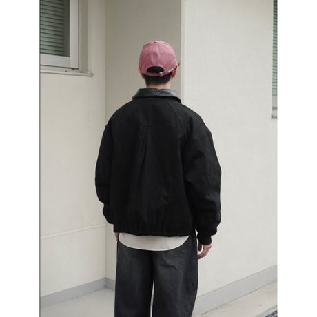 faux leather collar quilt-lined blouson【black】