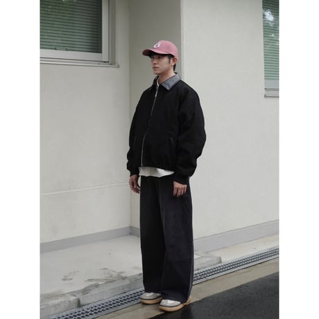 faux leather collar quilt-lined blouson【black】