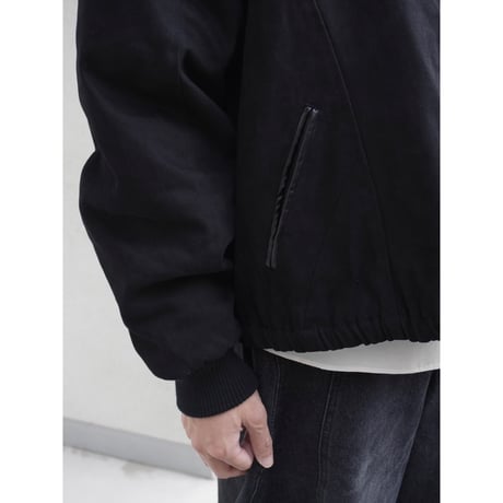 faux leather collar quilt-lined blouson【black】