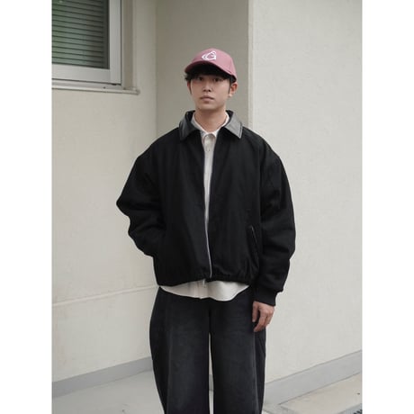 faux leather collar quilt-lined blouson【black】