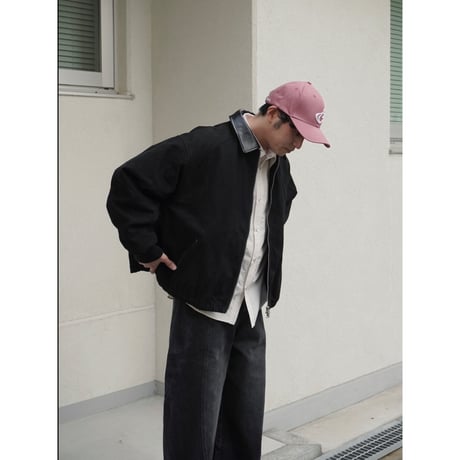 faux leather collar quilt-lined blouson【black】