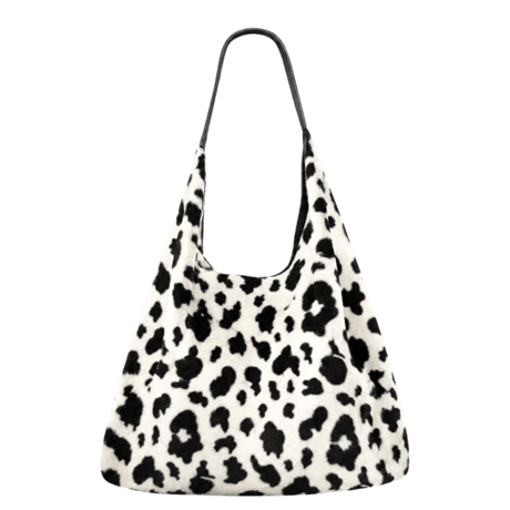 cow pattern faux fur hobo bag【white】