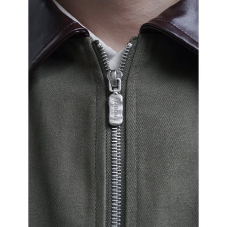 faux leather collar quilt-lined blouson【khaki】