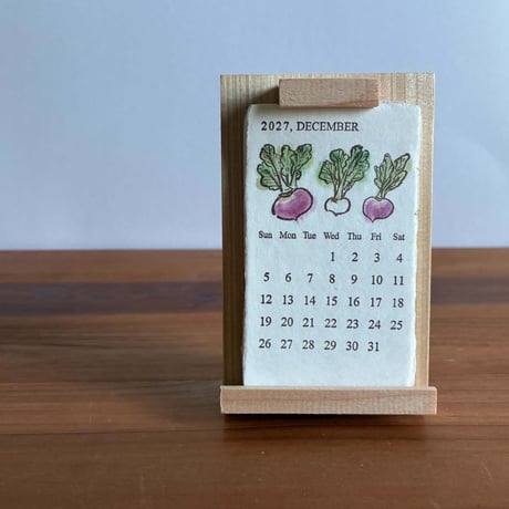 木製スタンド付 活版印刷 美濃和紙カレンダー2027 letterpress and color【数量限定】