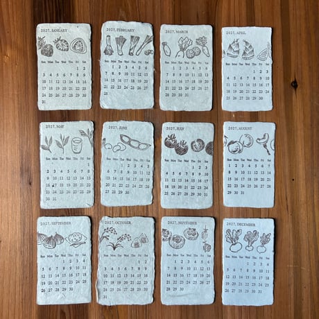 木製スタンド付 活版印刷 美濃和紙カレンダー2027 letterpress【数量限定】