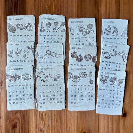 木製スタンド付 活版印刷 美濃和紙カレンダー2027 letterpress【数量限定】