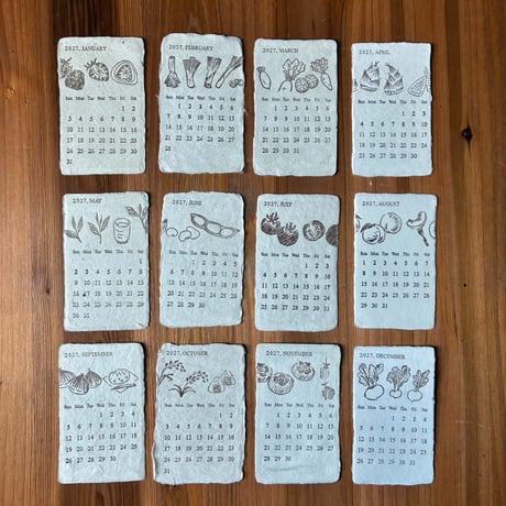 活版印刷 美濃和紙カレンダー2027 letterpress【数量限定】