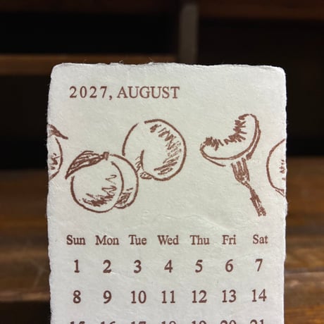 木製スタンド付 活版印刷 美濃和紙カレンダー2027 letterpress【数量限定】