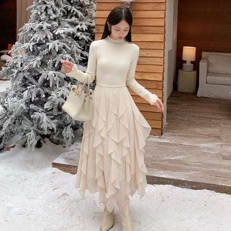 Ivory Cascade Knit Dress